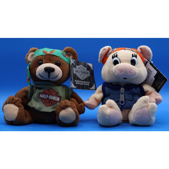Harley Davidson Bean Bag 2 Plush Stuffed 5.5 in Animals HOG and BEAR 1997-1998 - Picture 1 of 10